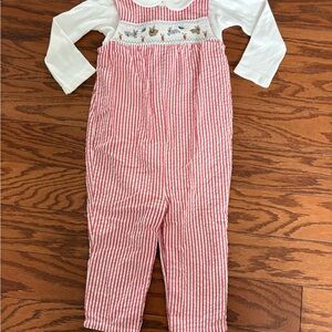 Baby Boden Seersucker Striped Overalls with bodysuit